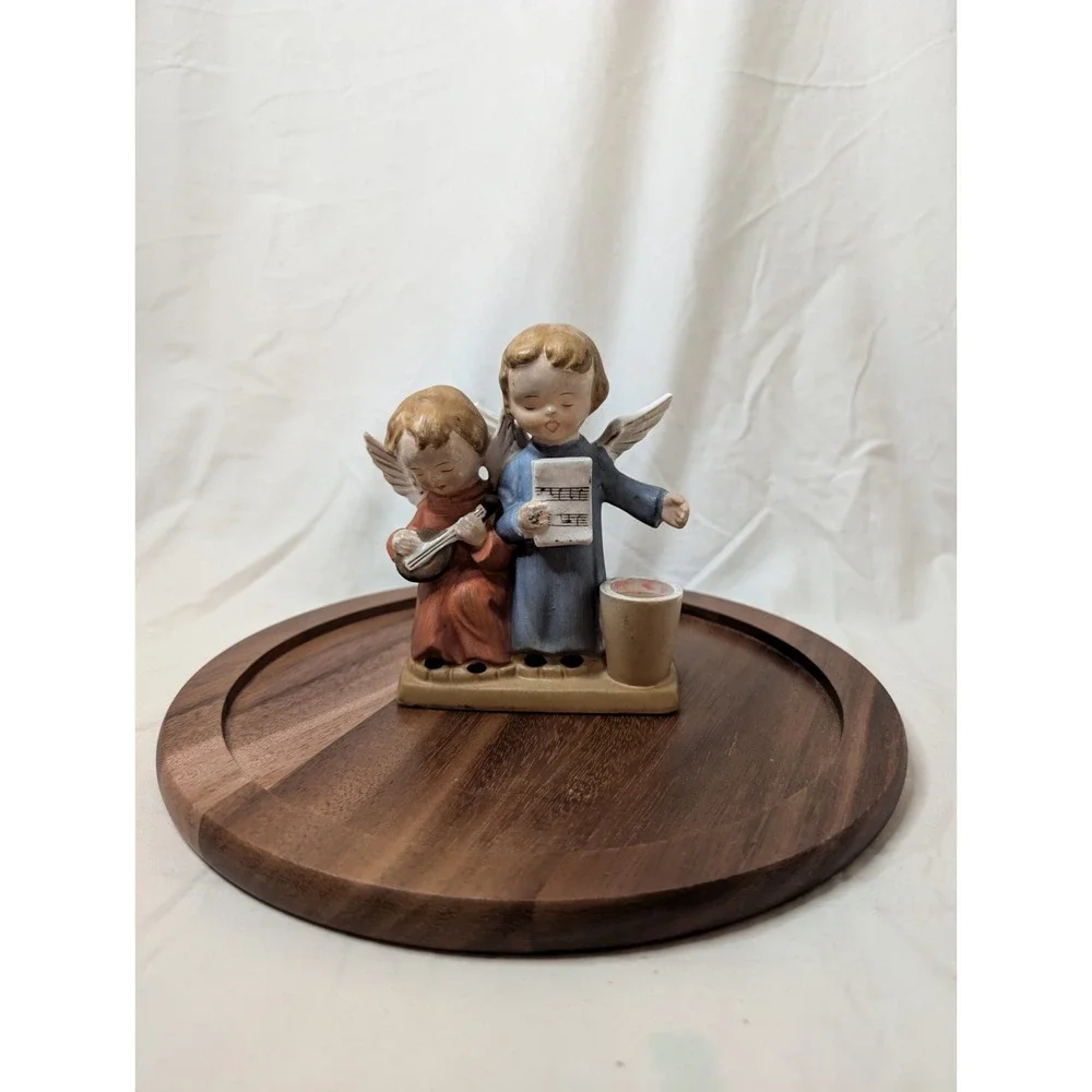 Vintage Pair Carol Singing Angels‎ Taper Candle Holder Made in Japan Instrument